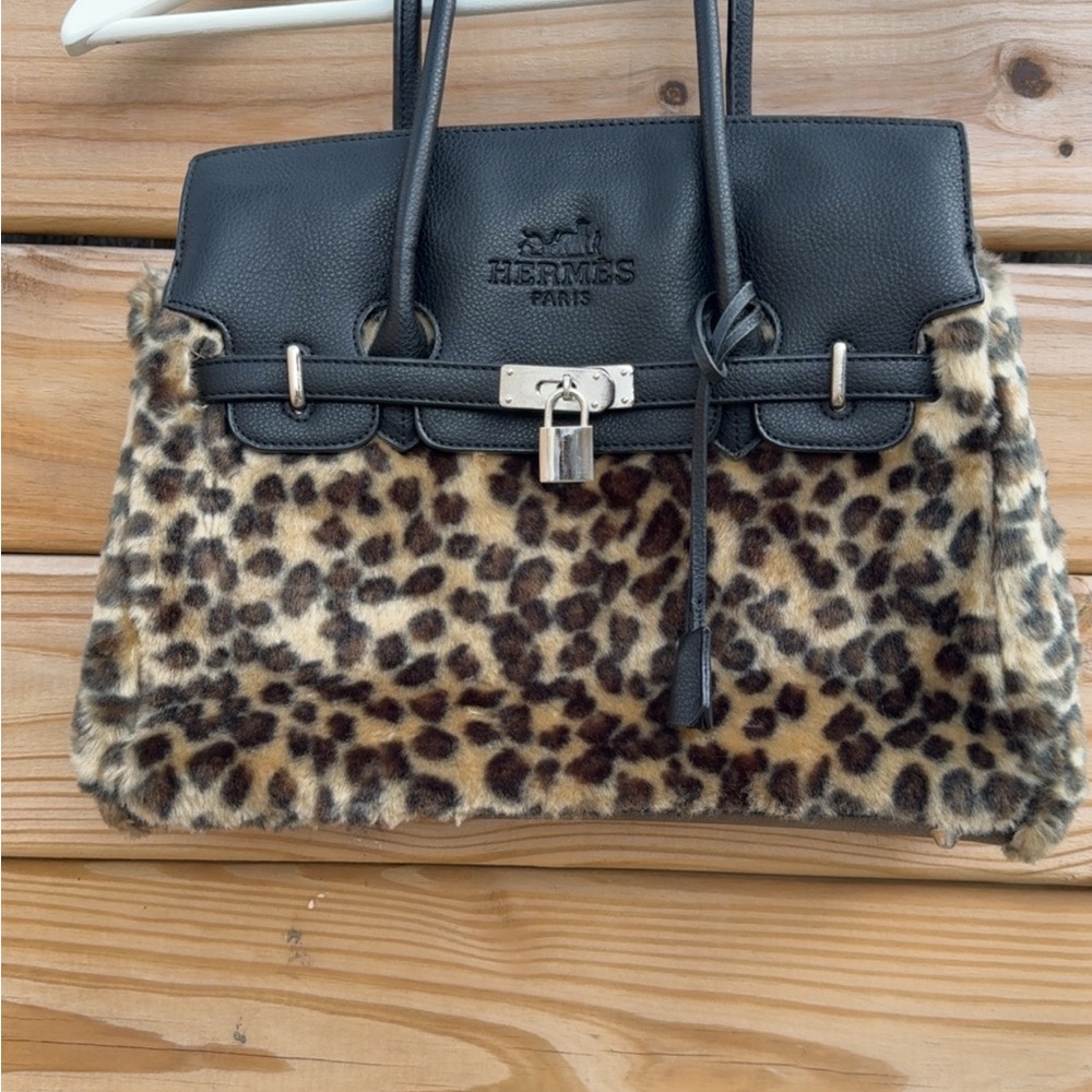 Black and Leopard Print Women's Bag